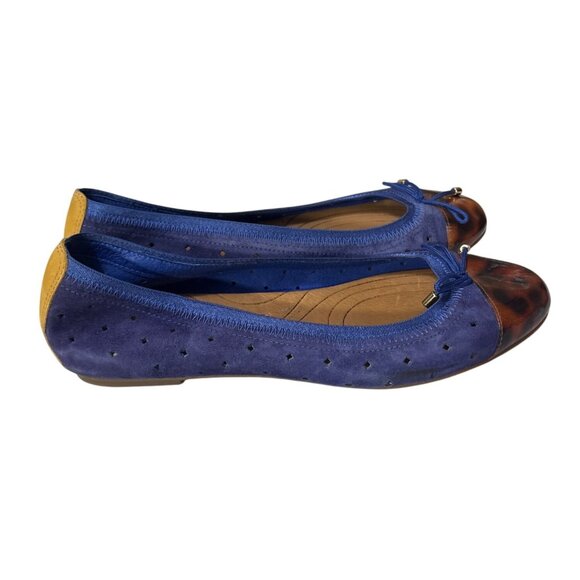 Clarks Womens Size 7 Blue & Brown Leather Ballet Flats With Bow Accent - Picture 3 of 6